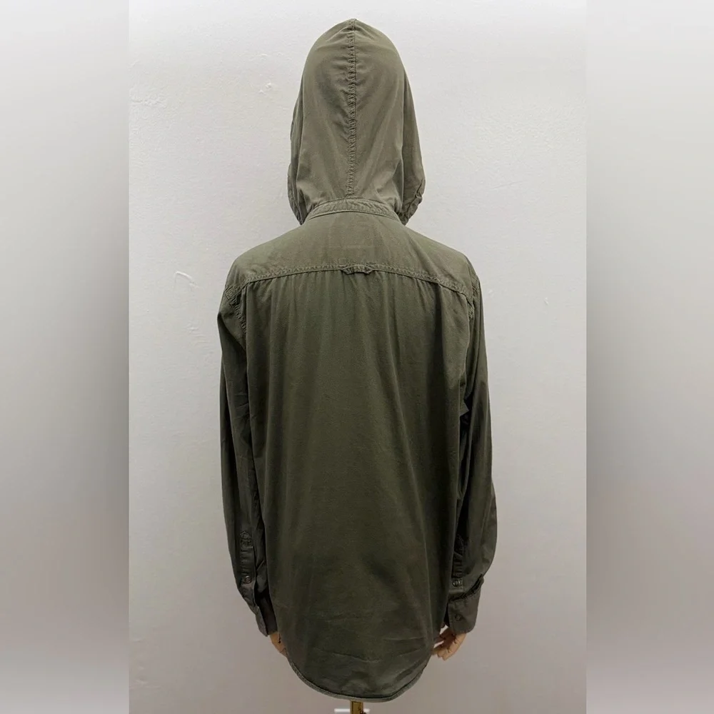 American Rag Olive Green Hooded Button Up Shirt Jacket Size M Cotton